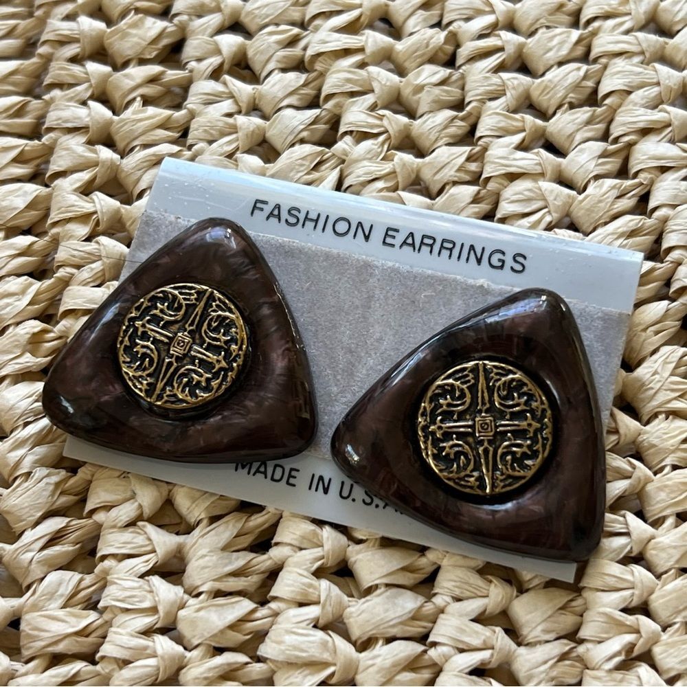 Vintage 90s Brown and Gold Fashion Earrings